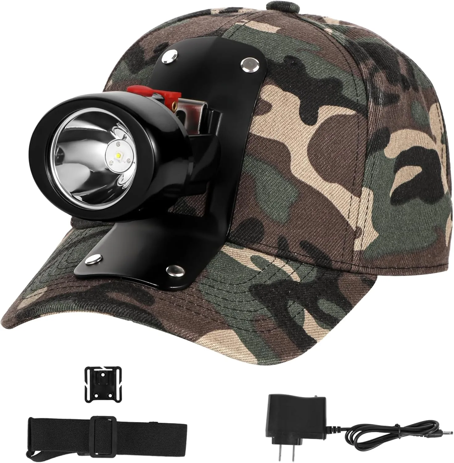 High Lumens LED Mining Headlamp with Hat - Waterproof, Durable, Long-Lasting Rechargeable Headlight, Adjustable Strap, Perfect for Miners Camping Hiking (KL3.0 Black-Red Button with Hat)