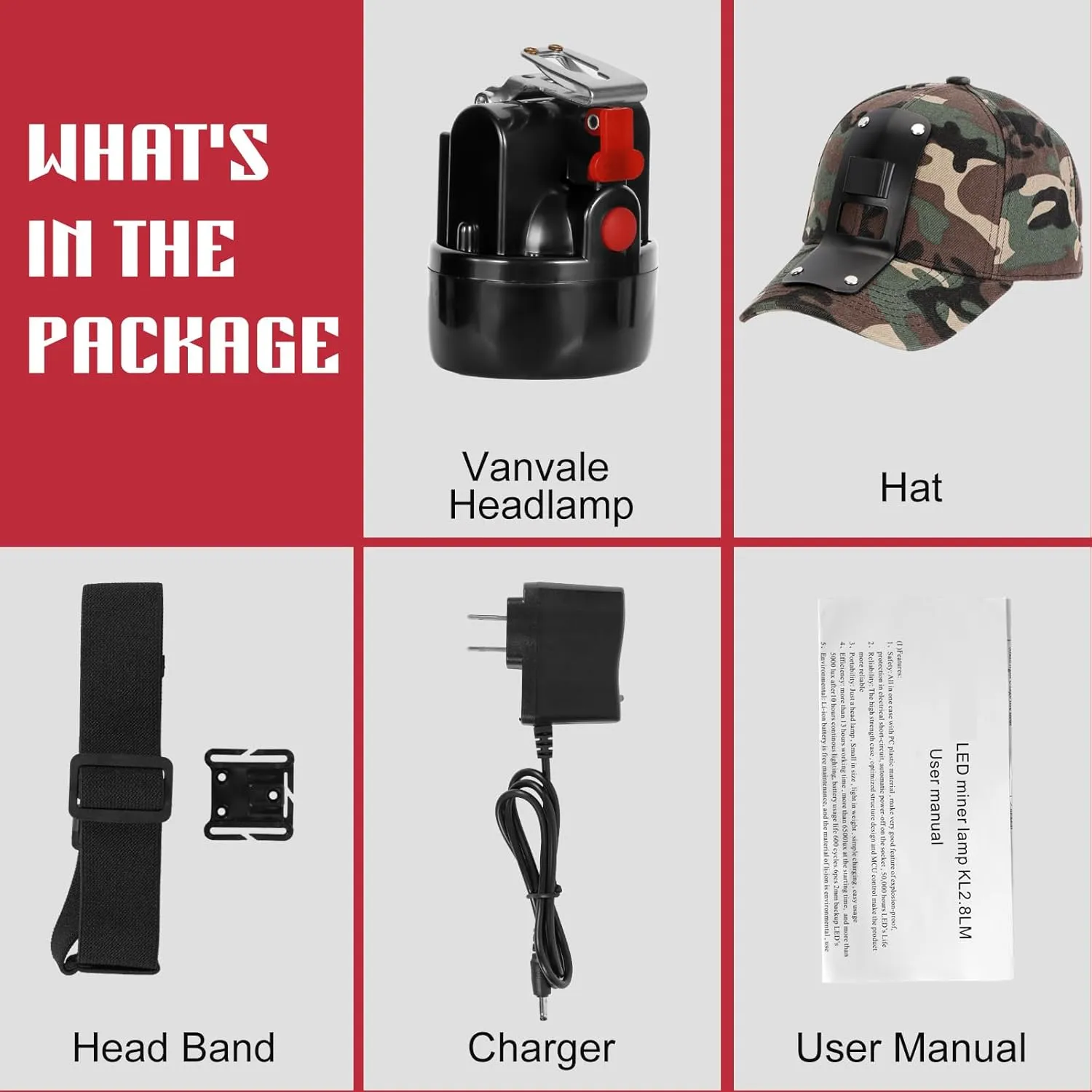 High Lumens LED Mining Headlamp with Hat - Waterproof, Durable, Long-Lasting Rechargeable Headlight, Adjustable Strap, Perfect for Miners Camping Hiking (KL3.0 Black-Red Button with Hat)