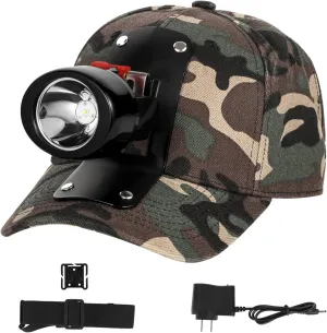 High Lumens LED Mining Headlamp with Hat - Waterproof, Durable, Long-Lasting Rechargeable Headlight, Adjustable Strap, Perfect for Miners Camping Hiking (KL3.0 Black-Red Button with Hat)