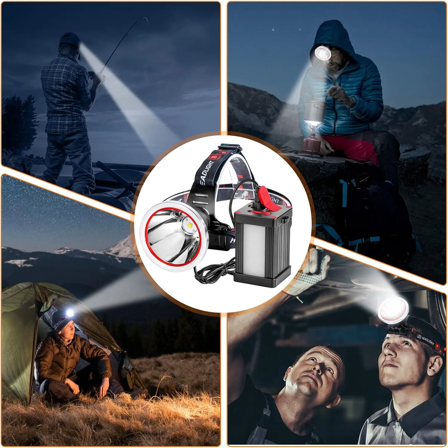 High Power LED Headlamp Separation Design Outdoor Head Lamps Waterproof&Rechargeable Long Distance Headlight for Camping Hiking Fishing Hunting (White Light)