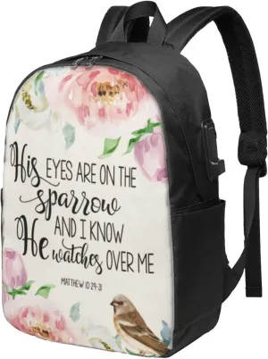 His Eyes Are On The Sparrow Ergonomic Travel Laptop Backpack - Fashionable Usb Charging Men'S And Women'S Backpack, Work Gift, Leisure Day Bag