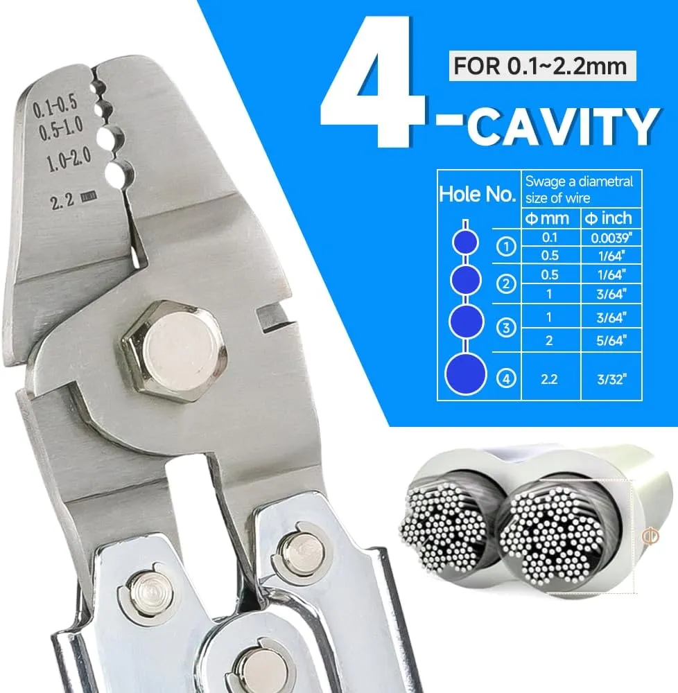 HKS Up to 2.2mm Wire Rope Crimp Tool with 328FT 1/16'' Stainless Steel Wire Rope Kit, 200 pcs M1.5 Aluminum Double Tube Ferrules and 50 pcs Stainless Steel Thimbles, Crimp Tool with Cutting Function