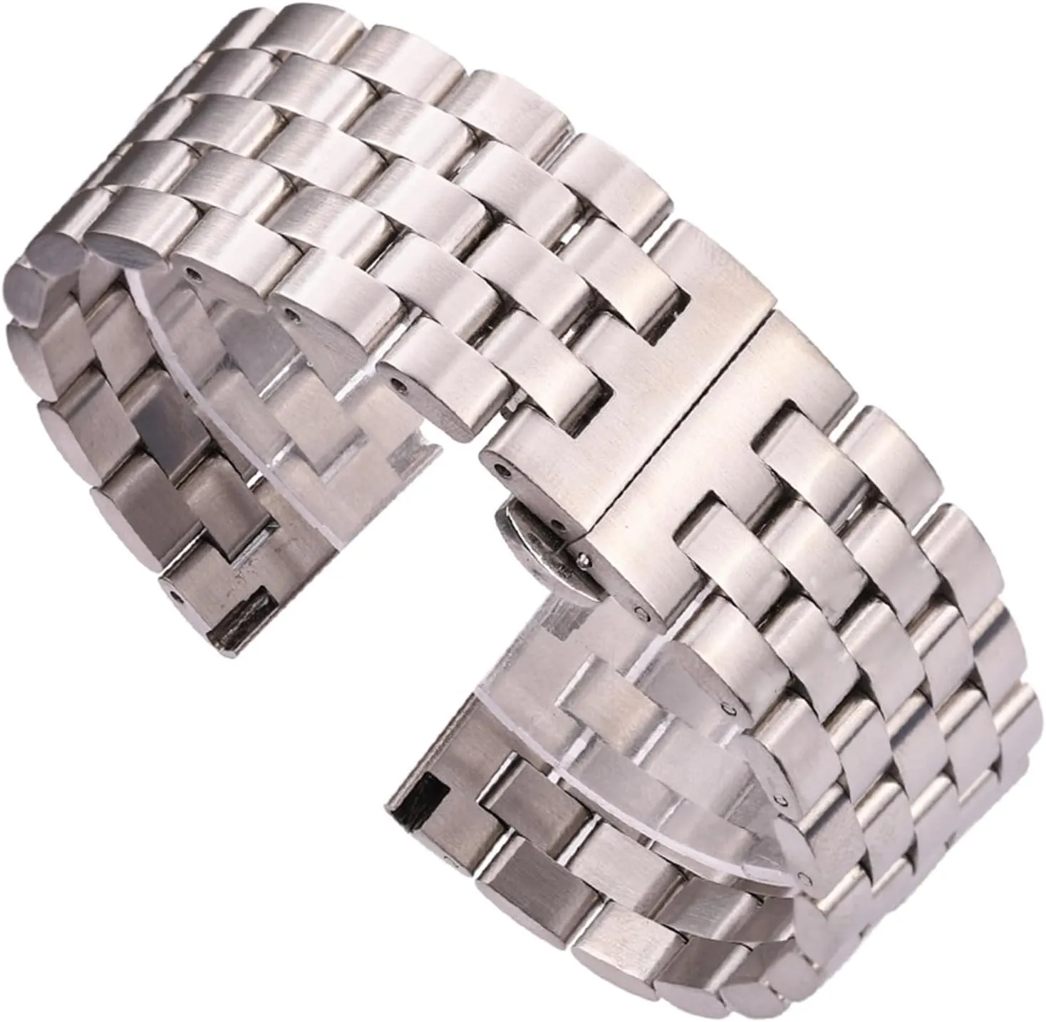 HMFang Watchband Bracelet Solid Stainless Steel 20mm 22mm 24mm 26mm Watch Band Women Men Silver Brushed Metal Strap Deployment Clasp