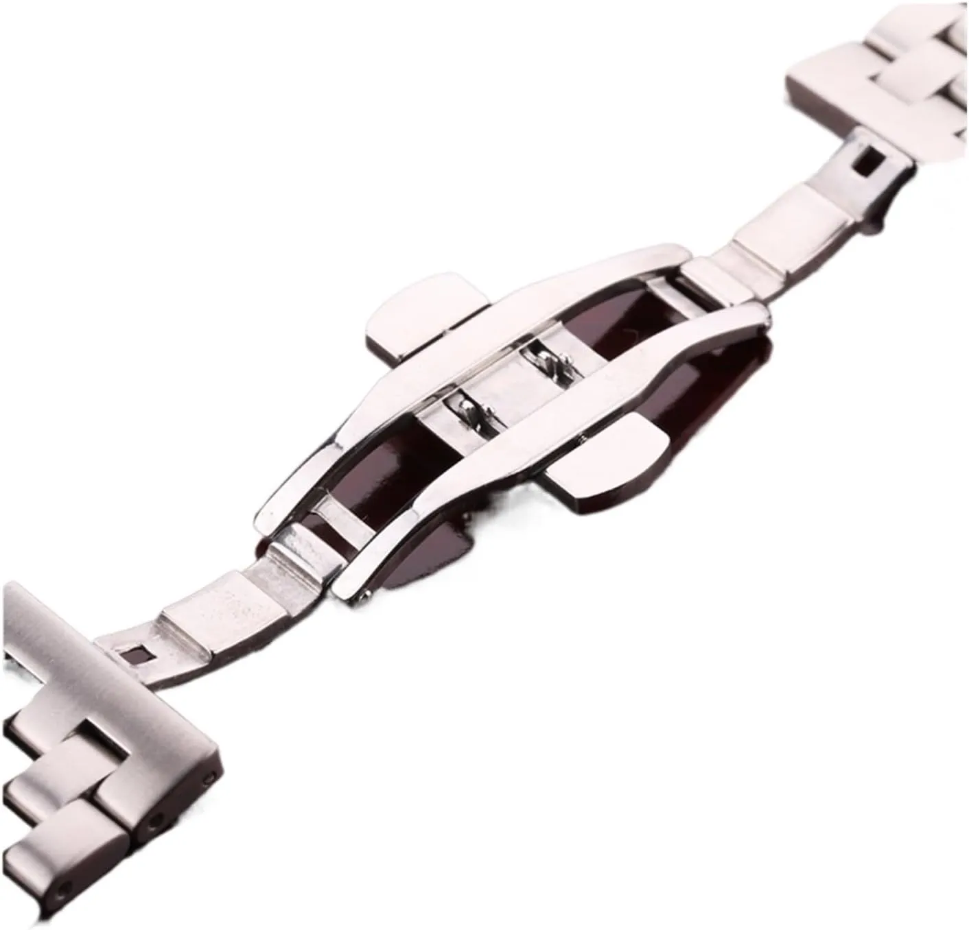 HMFang Watchband Bracelet Solid Stainless Steel 20mm 22mm 24mm 26mm Watch Band Women Men Silver Brushed Metal Strap Deployment Clasp