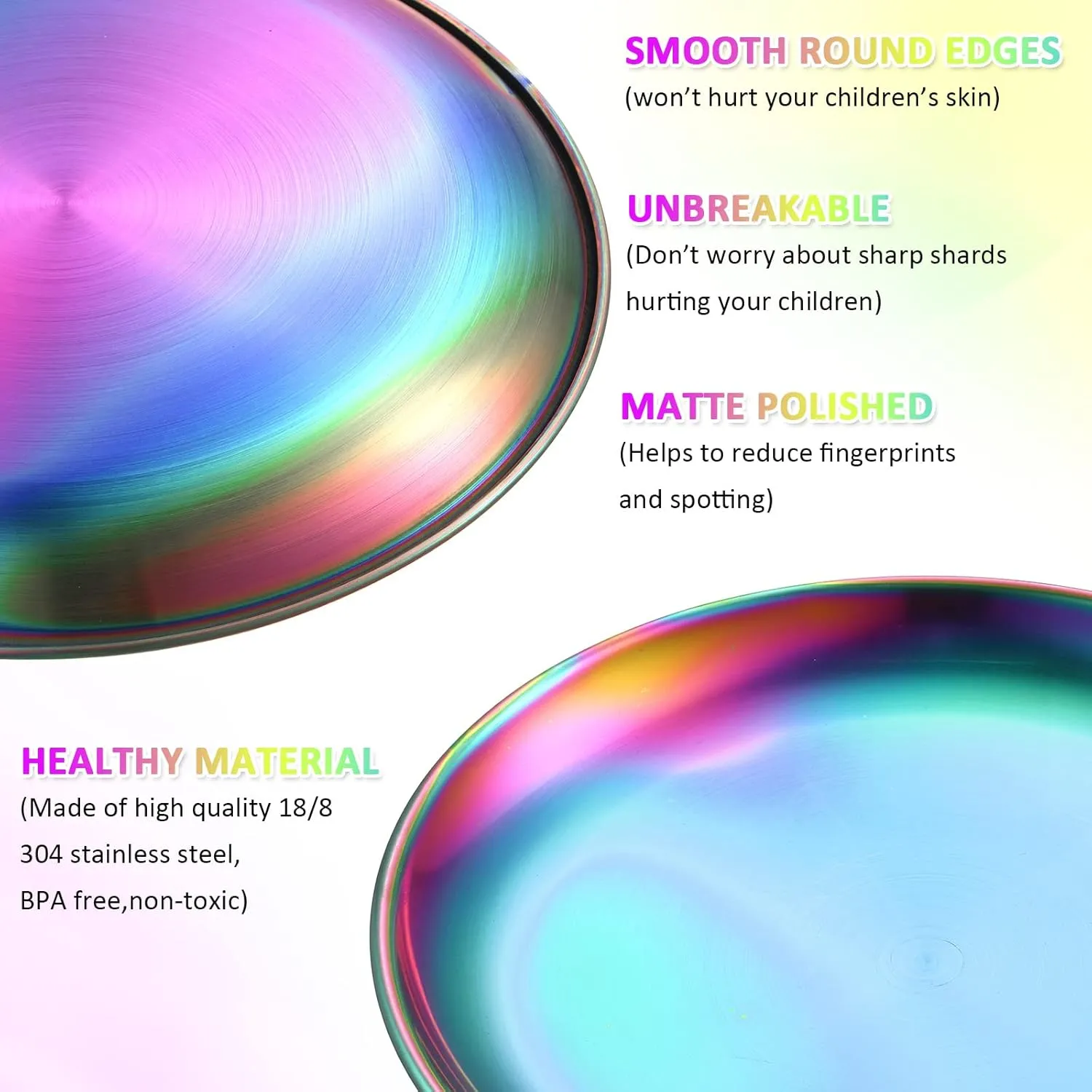 Honeydak 10 Pcs 18/8 Stainless Steel Plate Bulk 304 Stainless Steel Dishes 8 Inches Adult Reusable Camping Plates Dishwasher Safe Feeding Serving Flat Plate Double Layers Round Dessert(Multi Color)