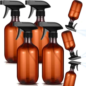 Honeydak 4 Pcs 360° Spray Bottles 16 oz Upside Down Spray Bottles, Plastic Container Is Nice for Plants Cleaning Solutions Durable Nozzle W/fine Mist and Stream Setting(Amber)