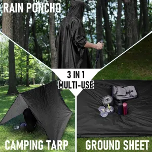 Hooded Rain Poncho for Adults with Pocket, Waterproof Lightweight Raincoat for Hiking Camping Emergency