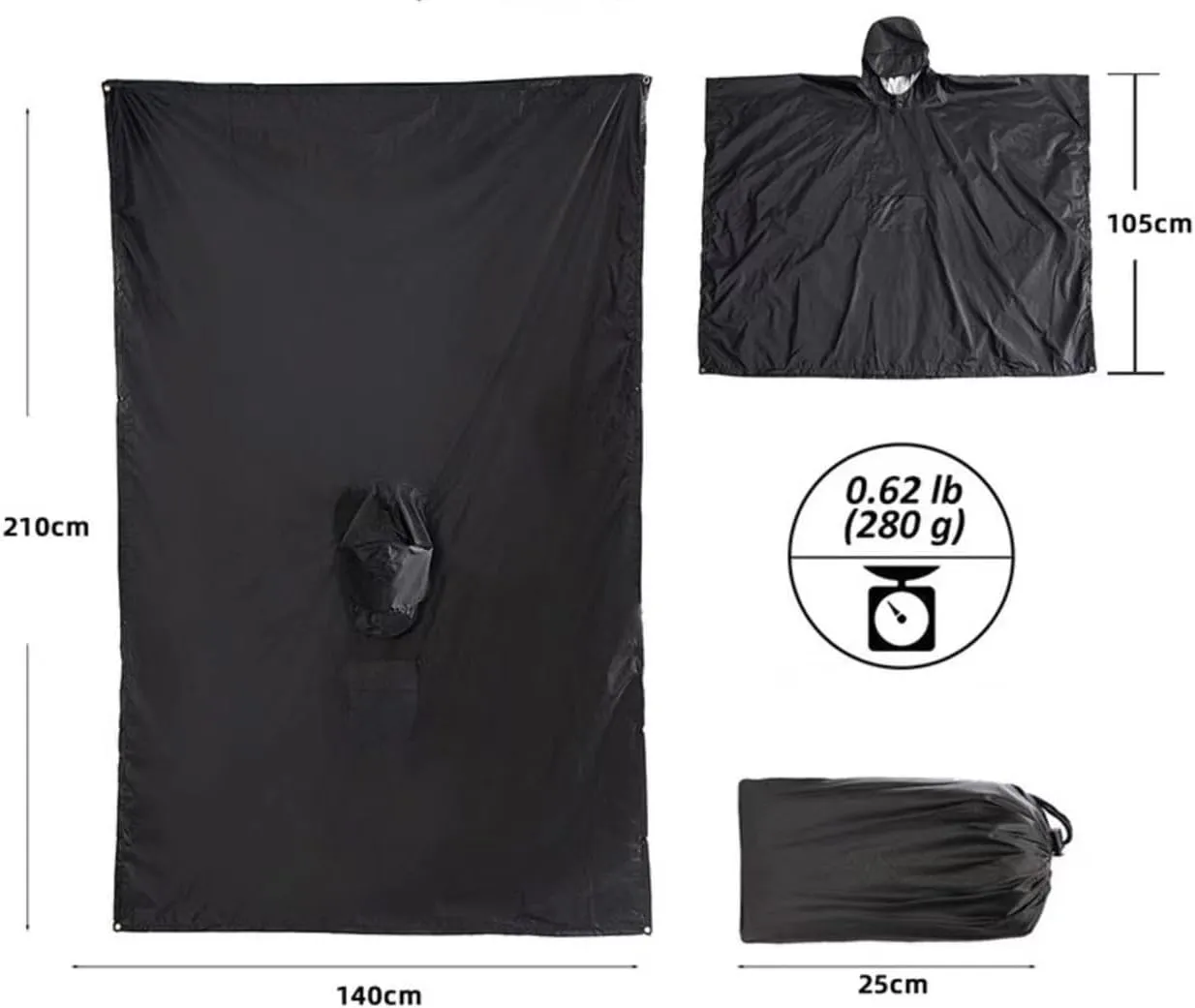 Hooded Rain Poncho for Adults with Pocket, Waterproof Lightweight Raincoat for Hiking Camping Emergency