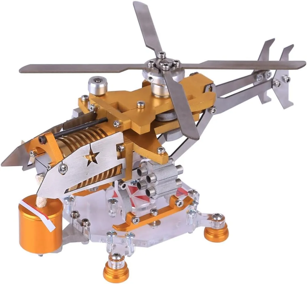 Horizontal Single Cylinder Vacuum Stirling Engine Model for Armored Helicopter, Physics Mechanics Experiment Tool for Teens & Adults