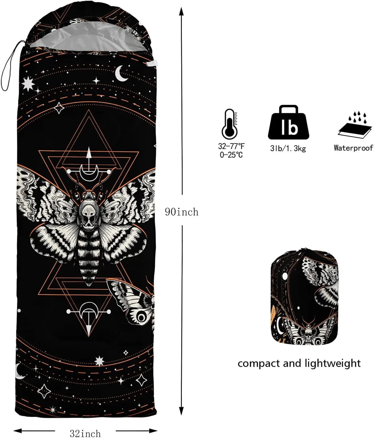 HOSIMA Butterfly Sleeping Bags for Adults and Kids for Camping,Black Gothic Ultralight Sleeping Bag for Cold Weather Summer.