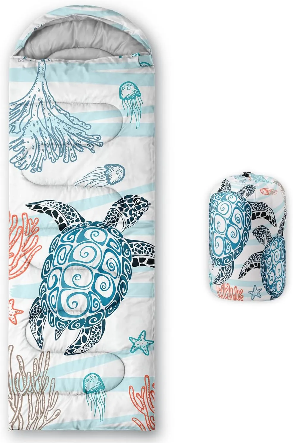 HOSIMA Cartoon Axolotl Sleeping Bags for Kids 10-12,Blue Cartoon Kids Sleeping Bags for Girls Boys,Compact Sleeping Bag for Camping Essentials and Hiking.