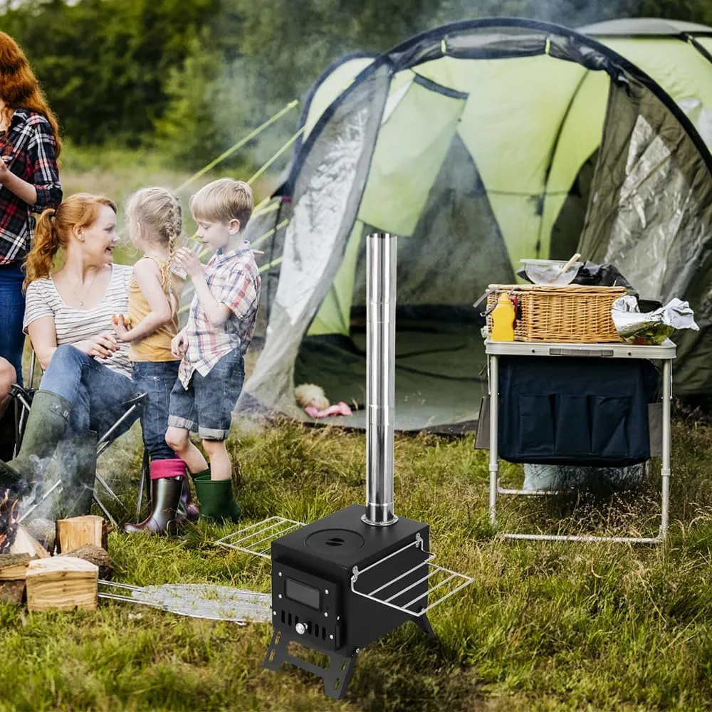 Hot Tent Stove Wood Burning Stove, Portable Camping Wood Stove for Tent, Tent Stove for Heating & Cooking, Outdoor Camping Stove with Chimney Pipes for Hiking, Ice Fishing, Hunting, Travel