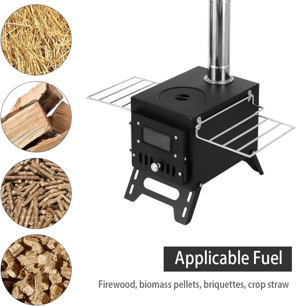 Hot Tent Stove Wood Burning Stove, Portable Camping Wood Stove for Tent, Tent Stove for Heating & Cooking, Outdoor Camping Stove with Chimney Pipes for Hiking, Ice Fishing, Hunting, Travel