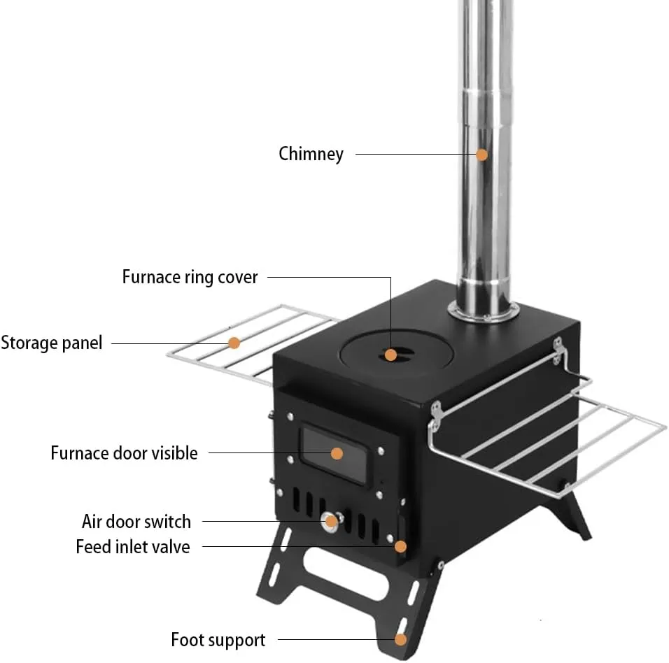 Hot Tent Stove Wood Burning Stove, Portable Camping Wood Stove for Tent, Tent Stove for Heating & Cooking, Outdoor Camping Stove with Chimney Pipes for Hiking, Ice Fishing, Hunting, Travel