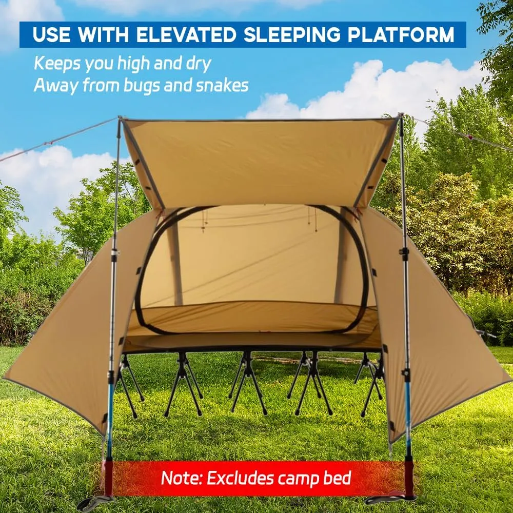 HXBER 1 Person Tent Lightweight Backpacking Tent Double-Layer Can Use with Elevated Sleeping Platform Camp Bed for 4 Season