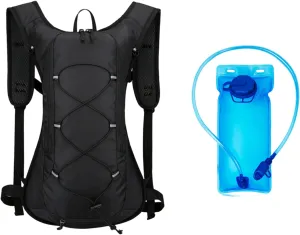 Hydration Backpack 16x11x4 Waterproof Nylon Water Backpack with 2L Bladder & with Chest Buckle Breathable Lightweight Reflective Water Bag for Hiking Black