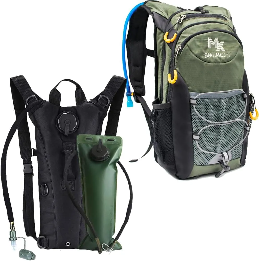 Hydration Backpack for Hiking,Black/Blue Water Hydration Backpack with 3L/2L Water Bladder，Women Men Insulated Lightweight Water Backpack for Running, Climbing, Biking, Hiking, Cycling（Black&Green）