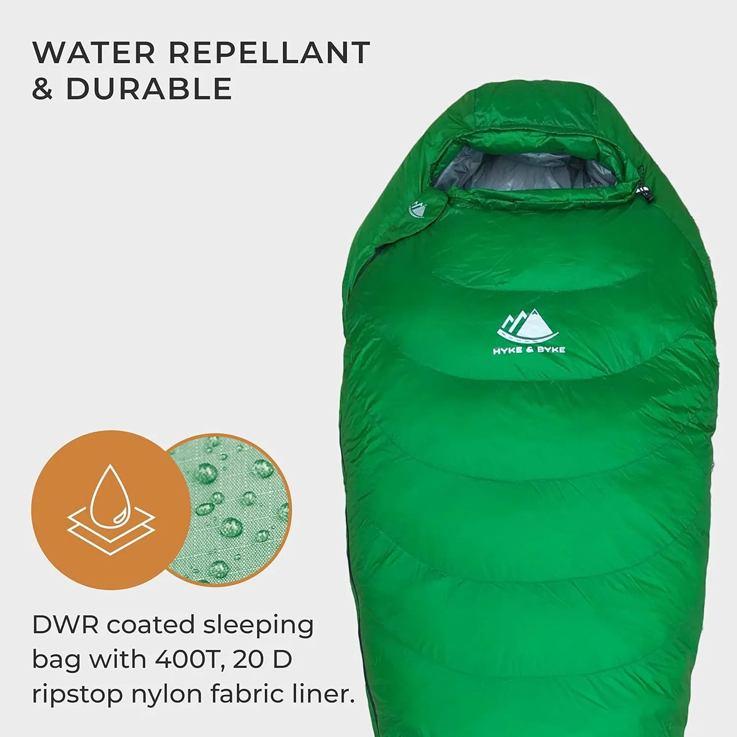 Hyke & Byke Katahdin 32 F Hiking & Backpacking Sleeping Bag - 4 Season, 625FP Ultralight Sleeping Bag - Water Resistant - Charcoal Gray - Short