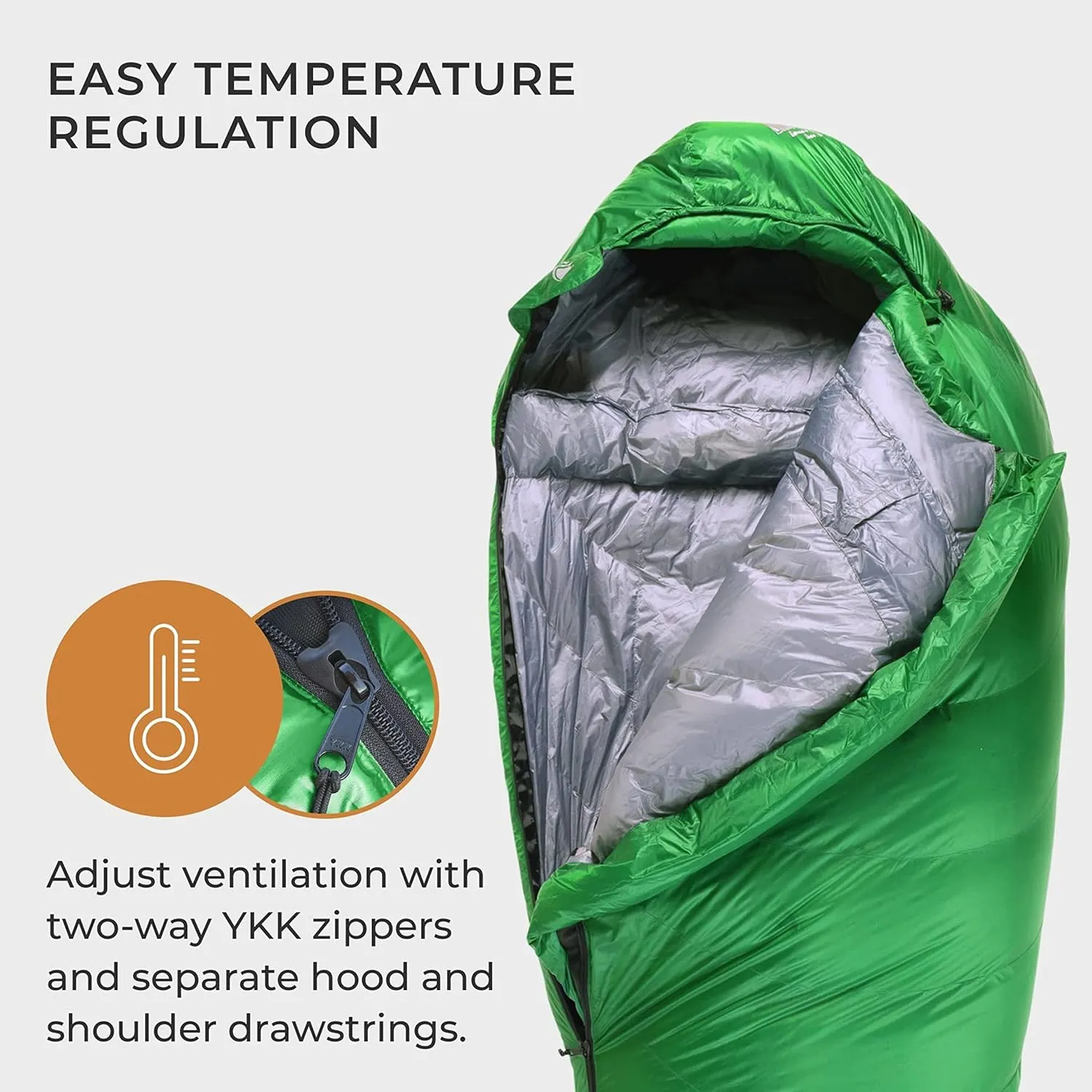 Hyke & Byke Katahdin 32 F Hiking & Backpacking Sleeping Bag - 4 Season, 625FP Ultralight Sleeping Bag - Water Resistant - Charcoal Gray - Short
