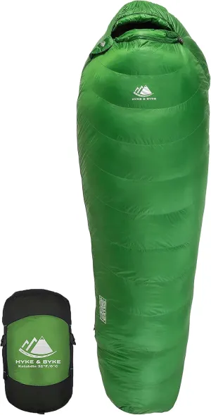 Hyke & Byke Katahdin 32 F Hiking & Backpacking Sleeping Bag - 4 Season, 625FP Ultralight Sleeping Bag - Water Resistant - Charcoal Gray - Short