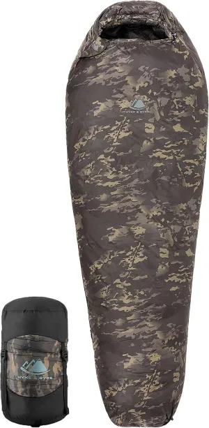 Hyke & Byke Katahdin Ranger 0 F Hiking & Backpacking Sleeping Bag - 4 Season, 625FP Ultralight Sleeping Bag - Water Resistant - Night Camo - Regular