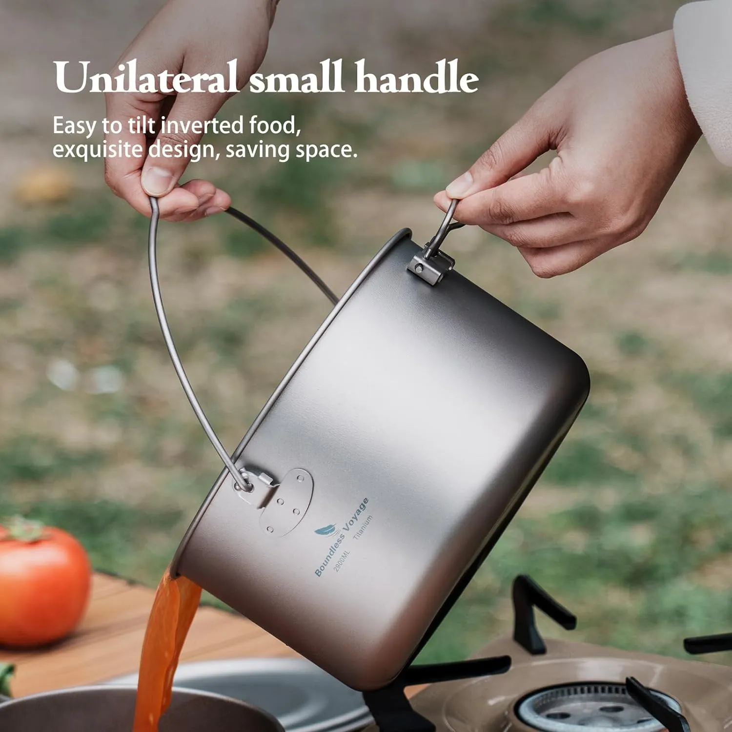 iBasingo 1.95L (1950ml) Titanium Pot with Lid Ultralight Camping Cookware for Backpacking, Hiking & Outdoor Cooking, Compact Backpacker Pot with Measurement Marks, Folding Handle Ti2044C