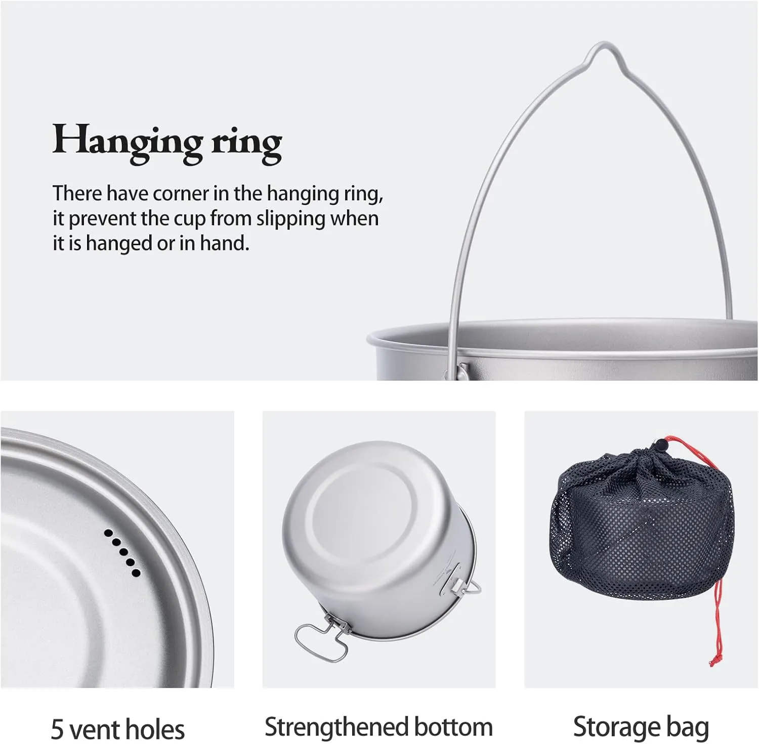 iBasingo 1.95L (1950ml) Titanium Pot with Lid Ultralight Camping Cookware for Backpacking, Hiking & Outdoor Cooking, Compact Backpacker Pot with Measurement Marks, Folding Handle Ti2044C
