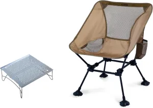iClimb 1 Anti-Sinking Large Feet Chair and 1 Solo Mini Folding Table Bundle, Ultralight Compact for Solo Adult Outdoor Backpacking Hiking Camping Beach Concert