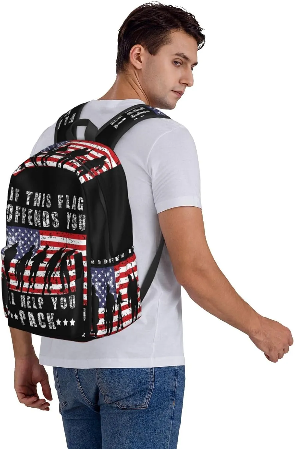 If This Flag Offends You I'll Help You Pack Veteran's Day Backpack Casual Laptop Backpack Large Capacity Double Shoulder Bag Travel Daypack For Women Men