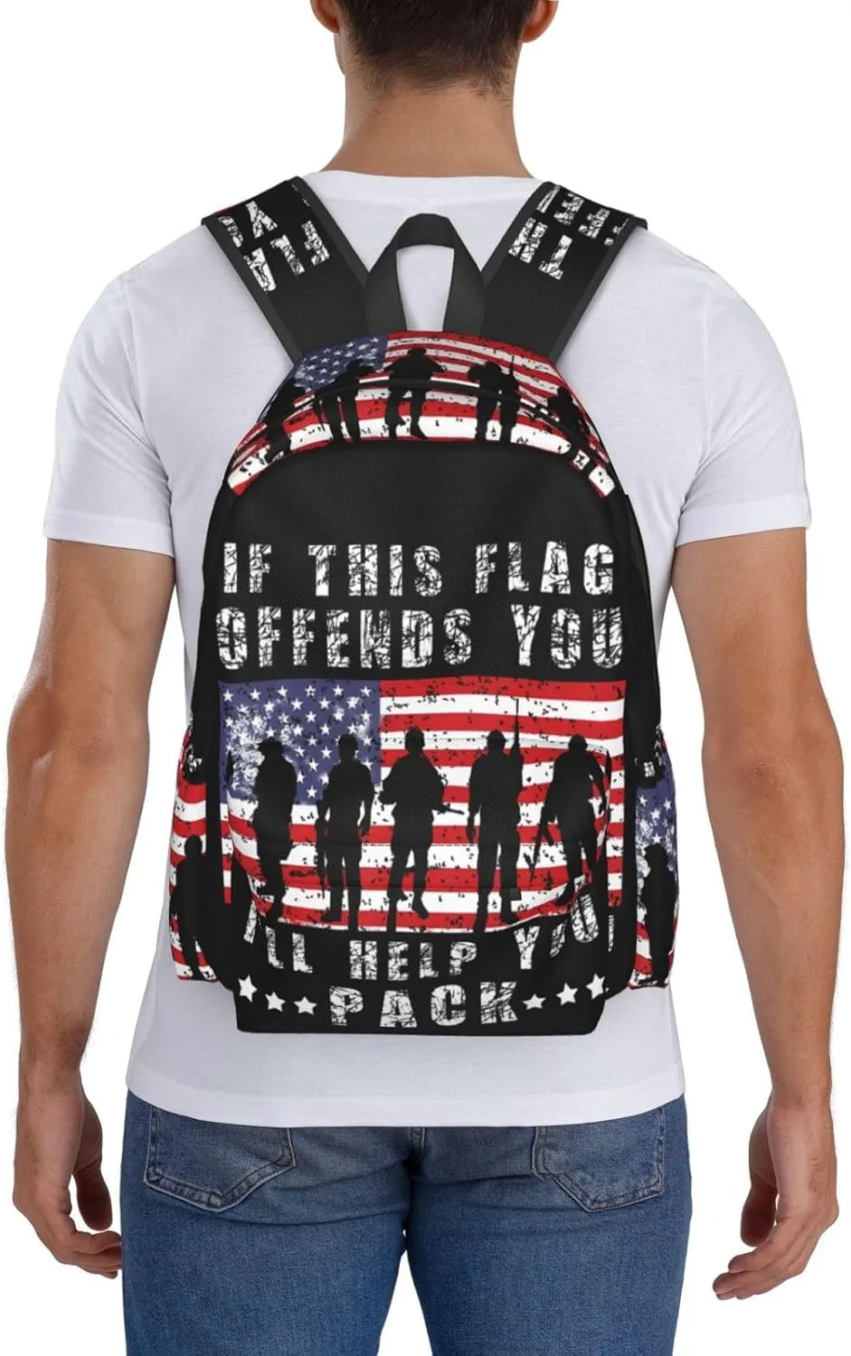 If This Flag Offends You I'll Help You Pack Veteran's Day Backpack Casual Laptop Backpack Large Capacity Double Shoulder Bag Travel Daypack For Women Men