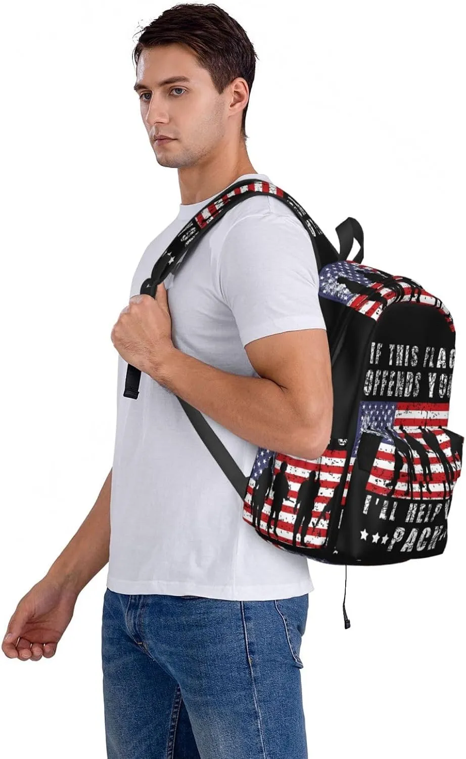 If This Flag Offends You I'll Help You Pack Veteran's Day Backpack Casual Laptop Backpack Large Capacity Double Shoulder Bag Travel Daypack For Women Men