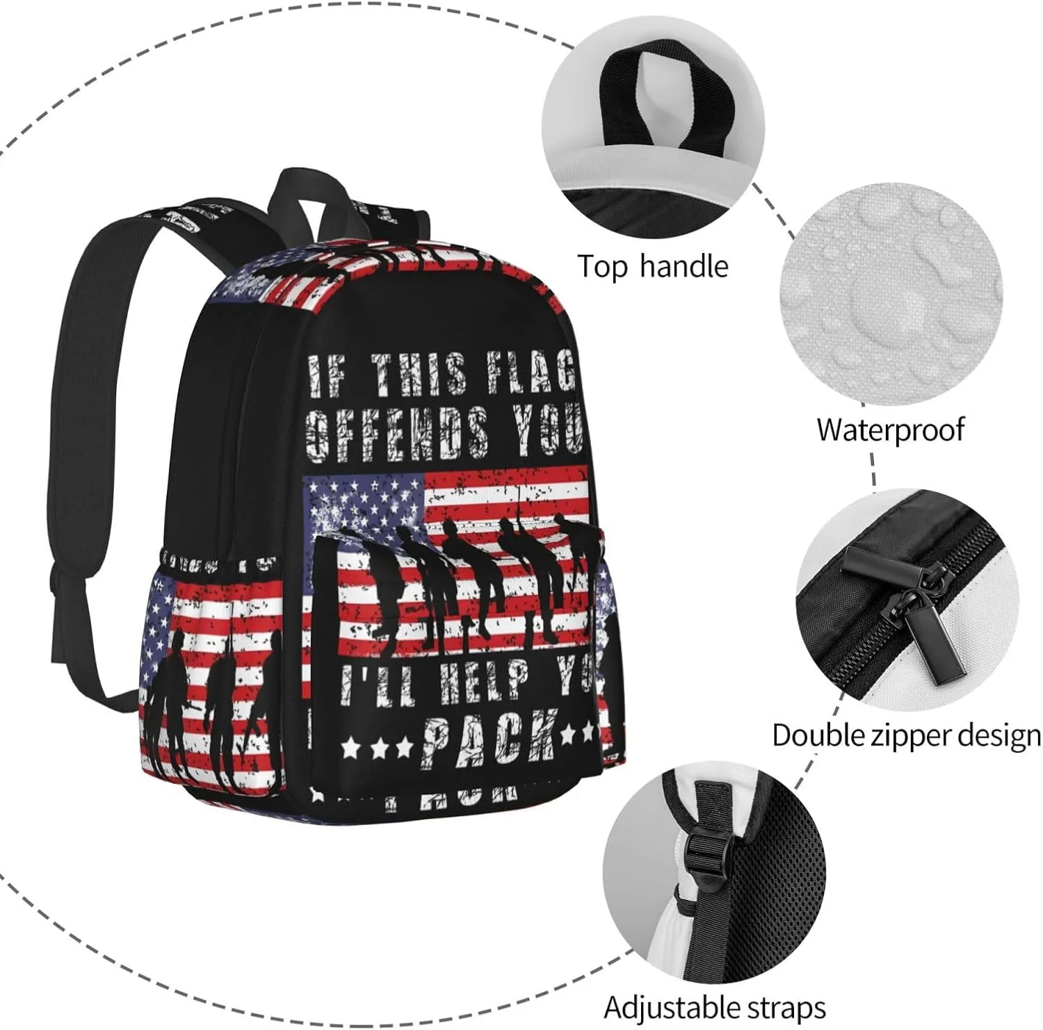 If This Flag Offends You I'll Help You Pack Veteran's Day Backpack Casual Laptop Backpack Large Capacity Double Shoulder Bag Travel Daypack For Women Men