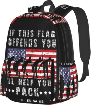 If This Flag Offends You I'll Help You Pack Veteran's Day Backpack Casual Laptop Backpack Large Capacity Double Shoulder Bag Travel Daypack For Women Men