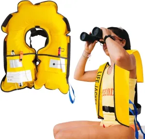 Inflatable Automatic Ergonomic Swim Vest 150N, Adjustable Buckle Fastening Tape Reflective Buoyancy Aid with Whistle for Adults, Automatic Inflatable