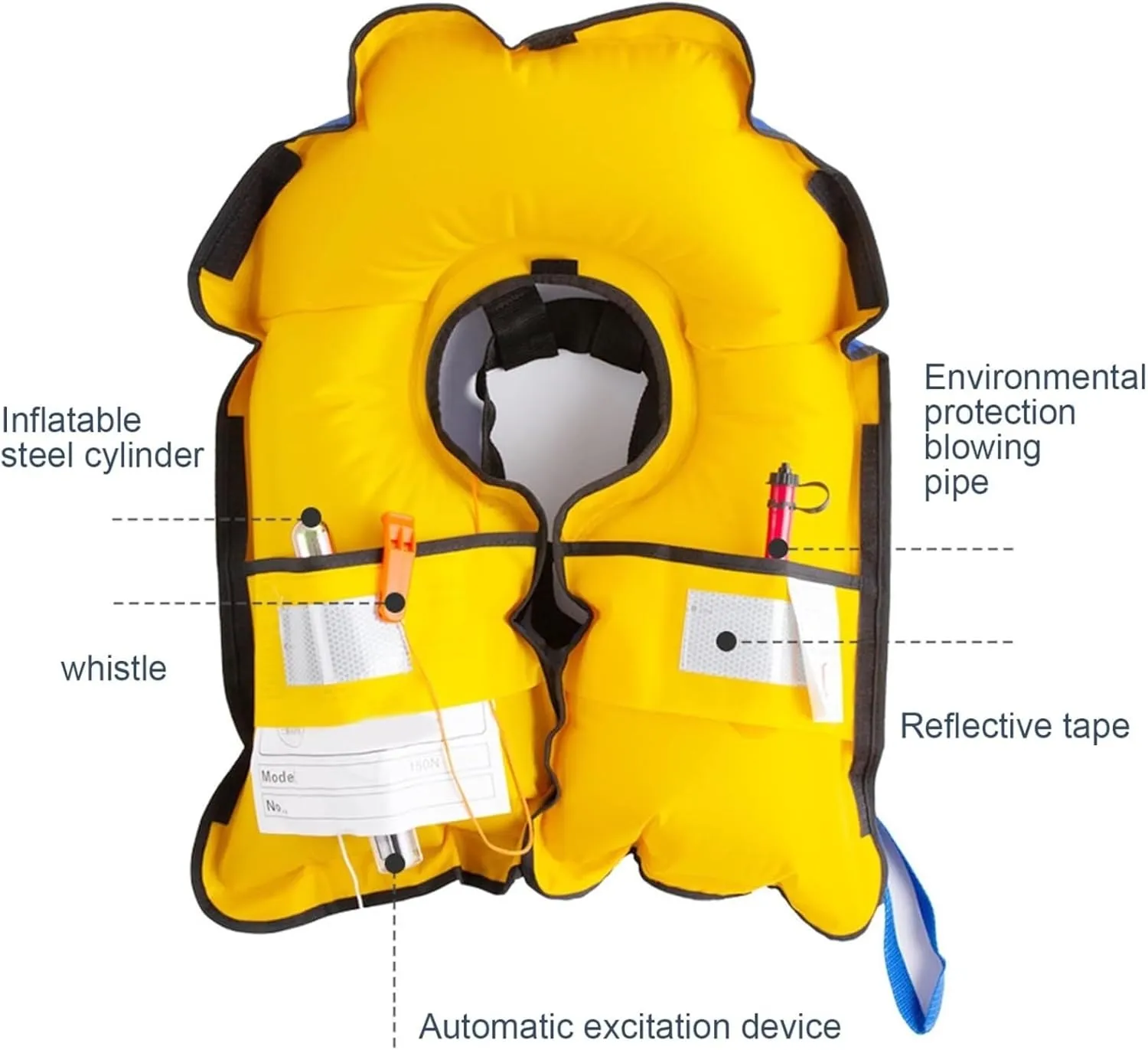 Inflatable Automatic Ergonomic Swim Vest 150N, Adjustable Buckle Fastening Tape Reflective Buoyancy Aid with Whistle for Adults, Automatic Inflatable
