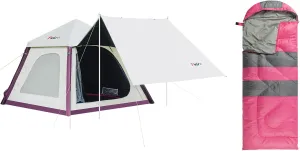 Inflatable Camping Tent, Easy Setup 4 Season Blow Up Tent   Pink Sleeping Bag for Adults
