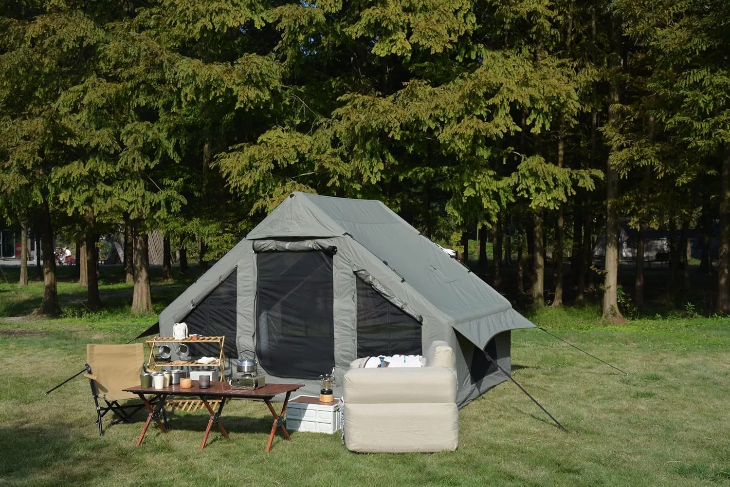 Inflatable Camping Tent Easy Setup 4 Season Glamping with Excellent Structure 4-6 Persons Windproof Outdoor Self-Supporting Blow up Air Portable House Green, for Backpacking & Hiking