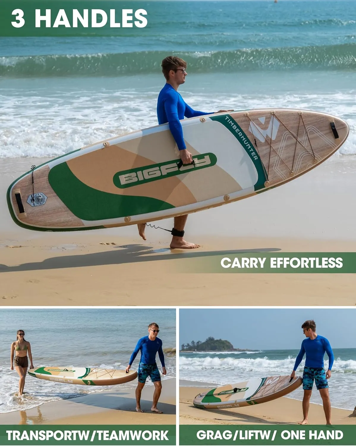 Inflatable Stand Up Paddle Board 11’*34”*6”, Blow Up Paddle Board for Adults,with Detachable Fins, Pump, Floating Paddle, Safety Leash,Backpack