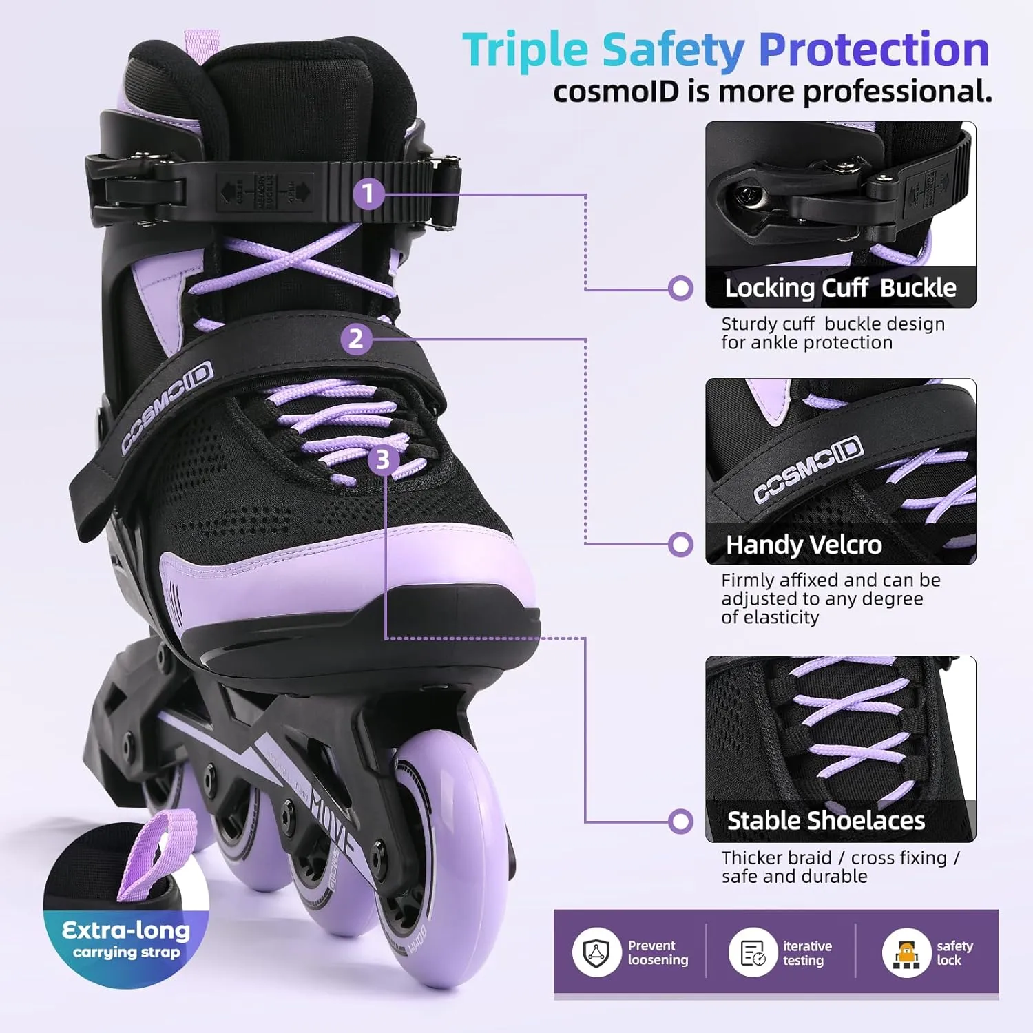 Inline Skate Women Men - COSMOID Move Professional Roller Skates Blades Adult Male Female, Indoor Outdoor and Fitness Black&Purple,Size 5-12