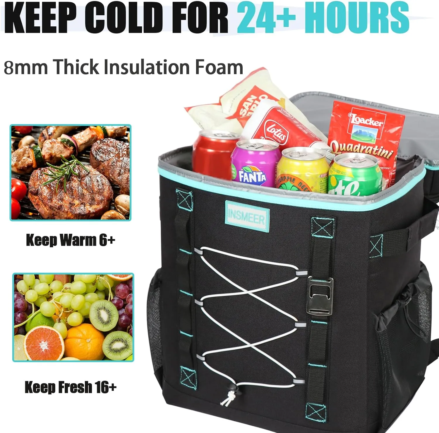 INSMEER Cooler Backpack, 32Cans/24L Large Backpack Cooler, Collapsible Soft Cooler Bag with Leakproof and Water-Resistant- Ideal for Beach, Travel, Picnic, Hiking, and Grocery Shopping