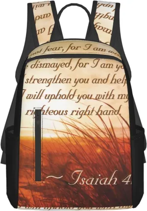 Isaiah 41 10 Bible Verse Do Not Fear I Am With You Lightweight Backpack For Women Men, Casual Polyester Daypack Bookbag Travel Hiking Bag, Durable Laptop Backpack