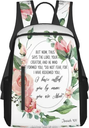 Isaiah 43 1, Fear Not For I Have Redeemed You, Bible Verse Wall Art Lightweight Backpack For Women Men, Casual Polyester Daypack Bookbag Travel Hiking Bag, Durable Laptop Backpack
