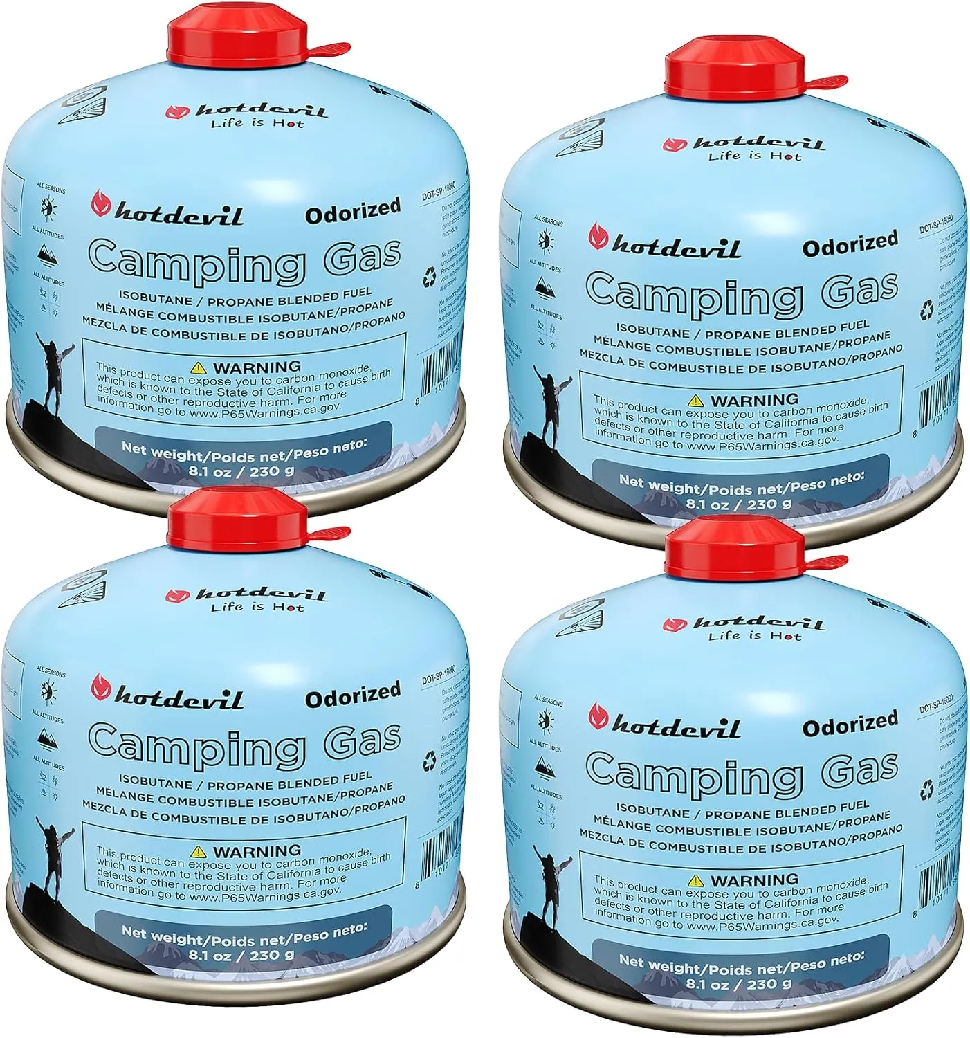 Isobutane Fuel Canister 230 Gram Camping Stove Fuel Butane Propane Blend Isobutane Fuel Canister Camping Fuel Gas Canister Suitable for ALL Seasons Efficient and High Output 8.1oz(4 packs)