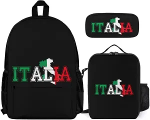 Italia Flag Colors Italia Map 3Pcs Backpack Pencil Case and Lightweight Lunch Bag Set for Work Travel Leisure Day Trip Gift