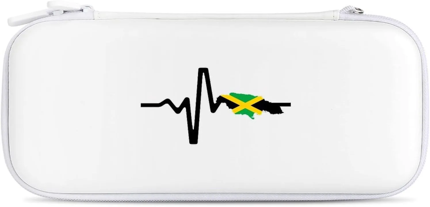 Jamaica Map Flag Heartbeat Hard Shell Travel Case with Rope 15 Game Card Pockets Compatible with Switch Protective