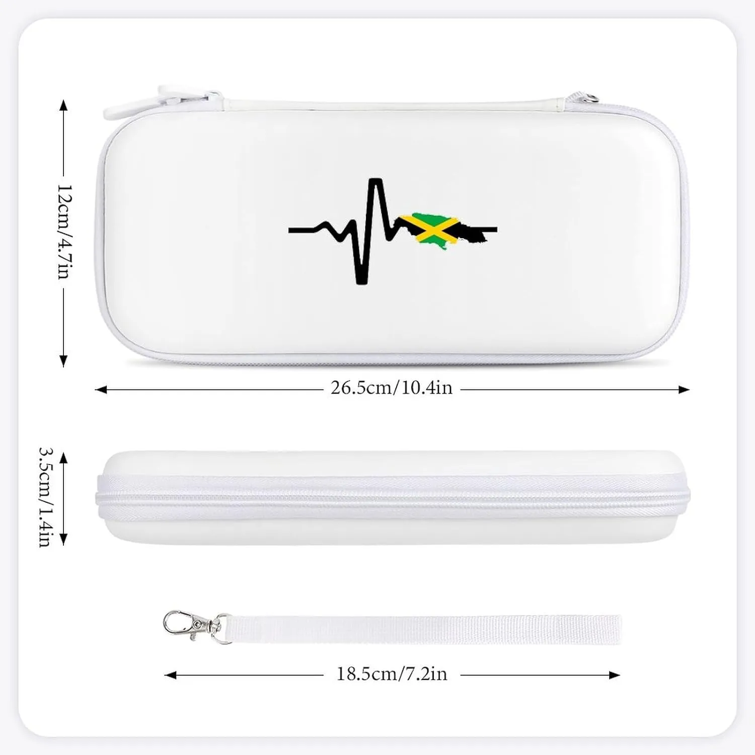 Jamaica Map Flag Heartbeat Hard Shell Travel Case with Rope 15 Game Card Pockets Compatible with Switch Protective