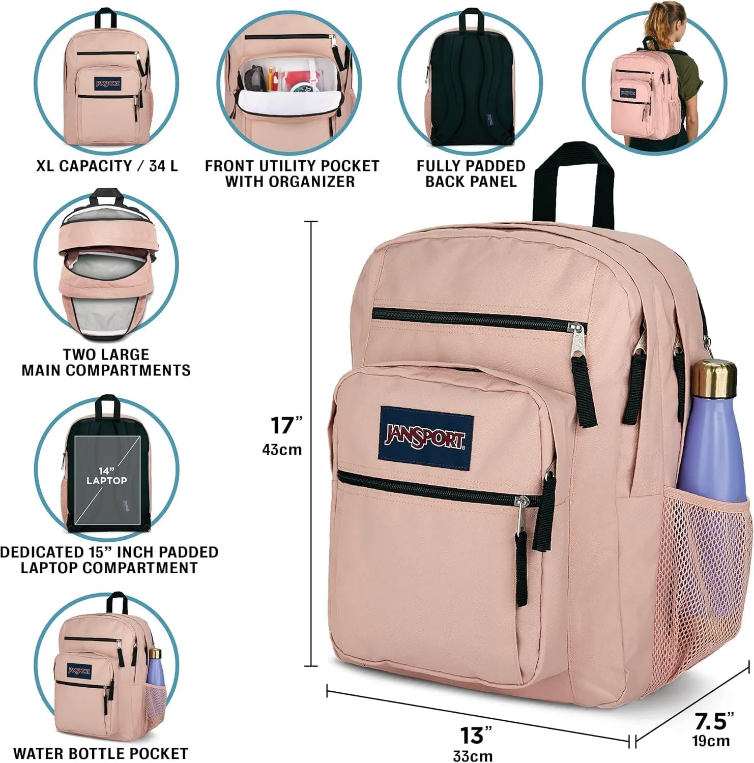 JanSport Laptop Backpack - Computer Bag with 2 Compartments, Ergonomic Shoulder Straps, 15” Laptop Sleeve, Haul Handle - Gravity Check