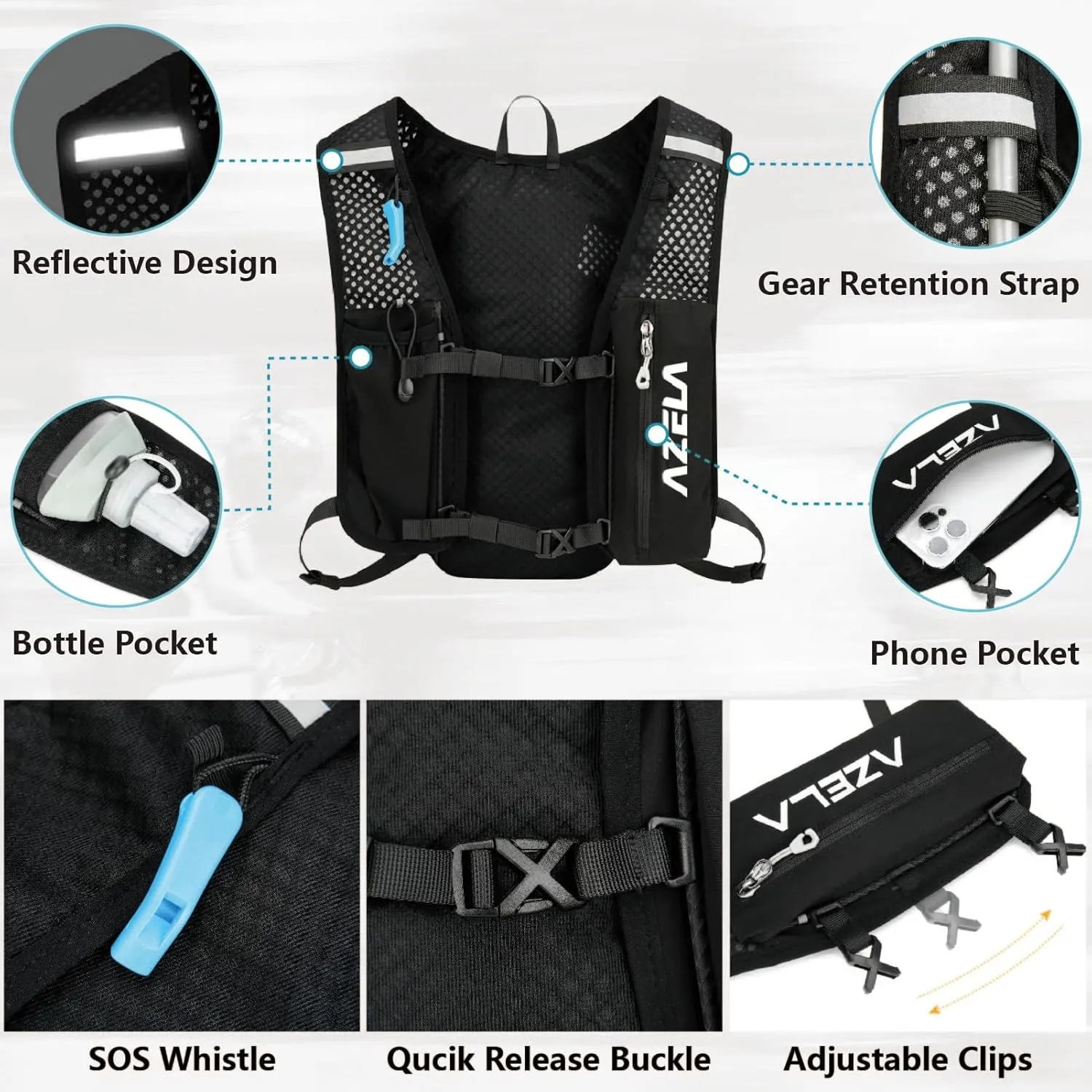 JEELAD 5L Hydration Backpack Lightweight Vest for Hiking Trail Running Gear Cycling Marathon for Women Men