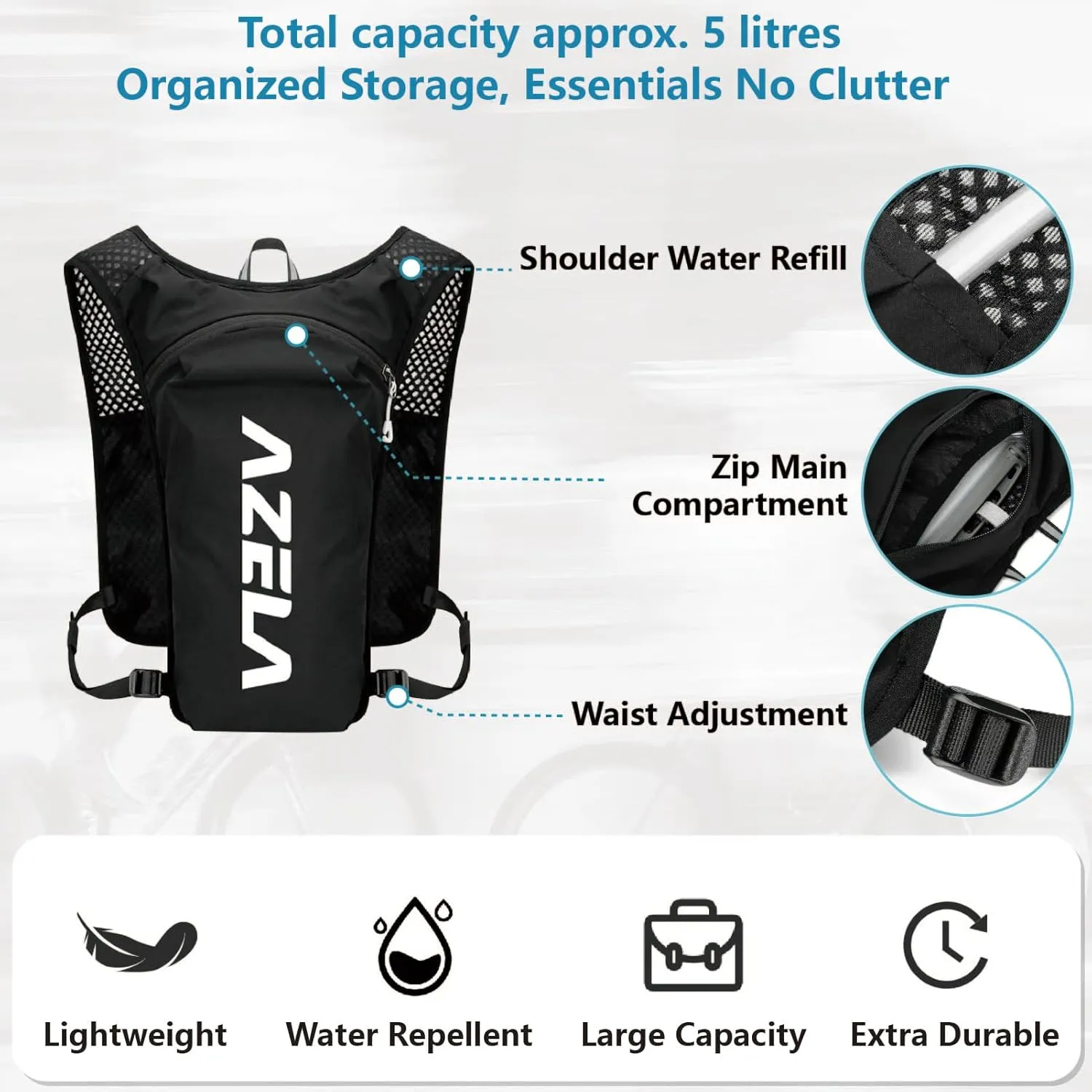 JEELAD 5L Hydration Backpack Lightweight Vest for Hiking Trail Running Gear Cycling Marathon for Women Men