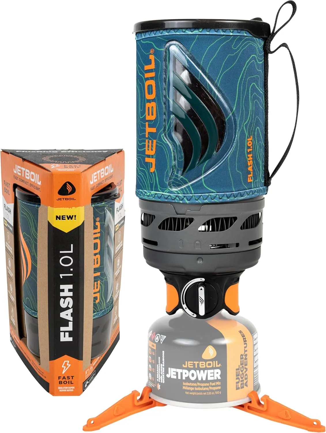 Jetboil Flash 1.0L Portable Fast Boil Stove for Camping and Backpacking with 1-Step Auto Ignition, New for 2025, Propane/Isobutane Burner with Cooking Cup
